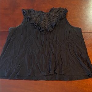 a.n.a Black Sleeveless Blouse tank with Ruffle Lace neckline